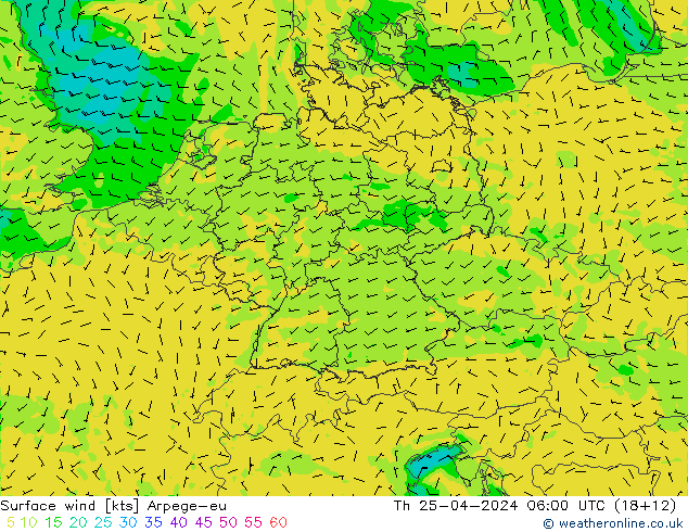 Surface wind Arpege-eu Th 25.04.2024 06 UTC