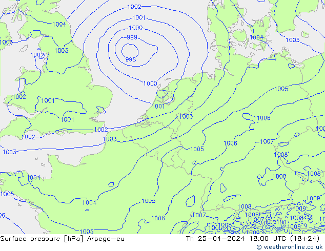 Surface pressure Arpege-eu Th 25.04.2024 18 UTC