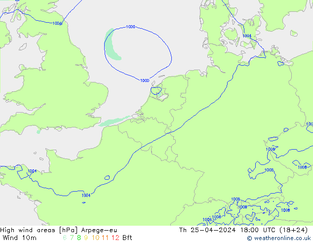 High wind areas Arpege-eu jeu 25.04.2024 18 UTC