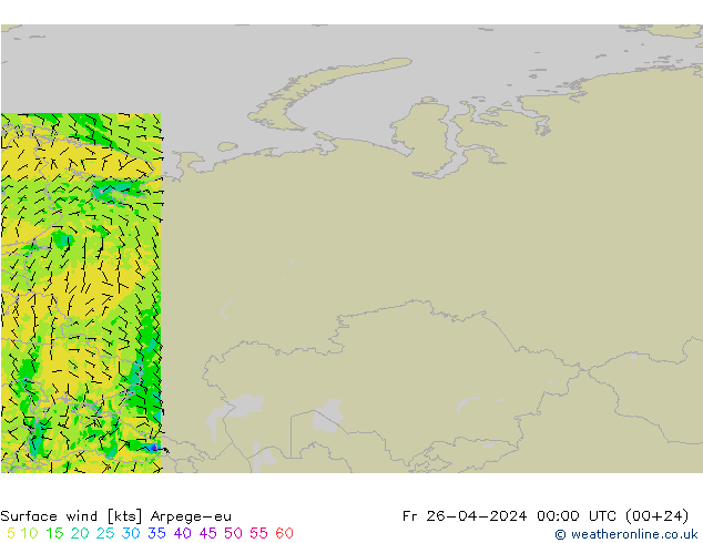ветер 10 m Arpege-eu пт 26.04.2024 00 UTC