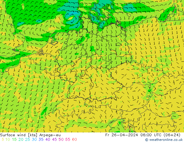 Surface wind Arpege-eu Pá 26.04.2024 06 UTC