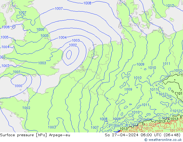 Surface pressure Arpege-eu Sa 27.04.2024 06 UTC