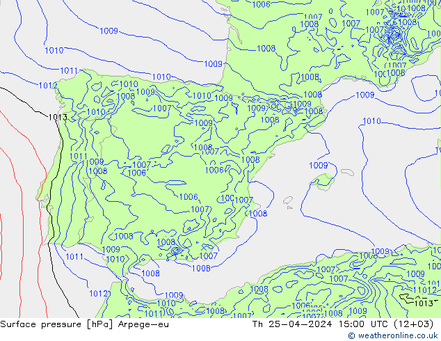 Presión superficial Arpege-eu jue 25.04.2024 15 UTC