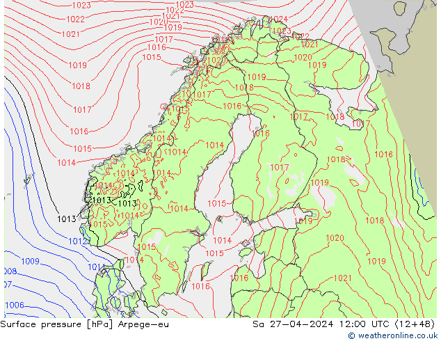 Surface pressure Arpege-eu Sa 27.04.2024 12 UTC