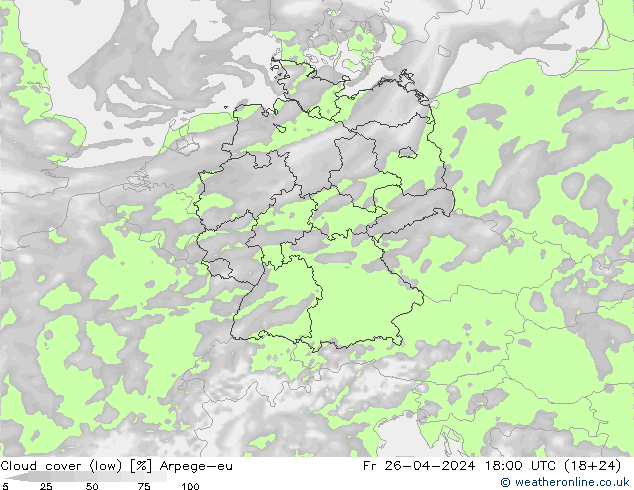 Cloud cover (low) Arpege-eu Fr 26.04.2024 18 UTC