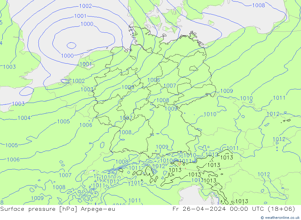 Surface pressure Arpege-eu Fr 26.04.2024 00 UTC