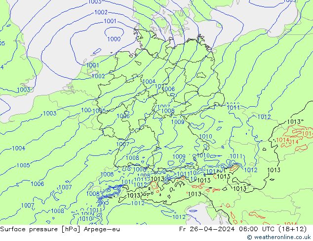 Atmosférický tlak Arpege-eu Pá 26.04.2024 06 UTC
