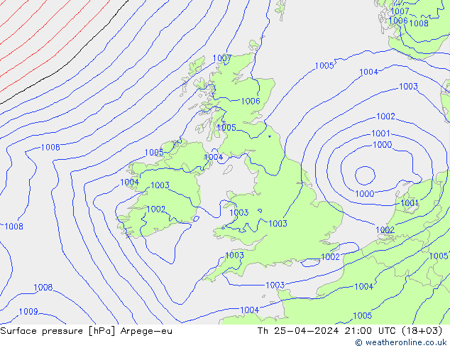 Surface pressure Arpege-eu Th 25.04.2024 21 UTC
