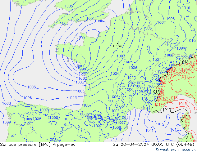 Surface pressure Arpege-eu Su 28.04.2024 00 UTC