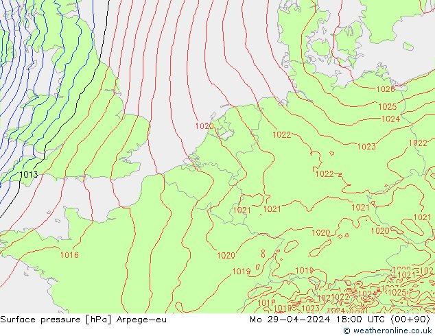 приземное давление Arpege-eu пн 29.04.2024 18 UTC