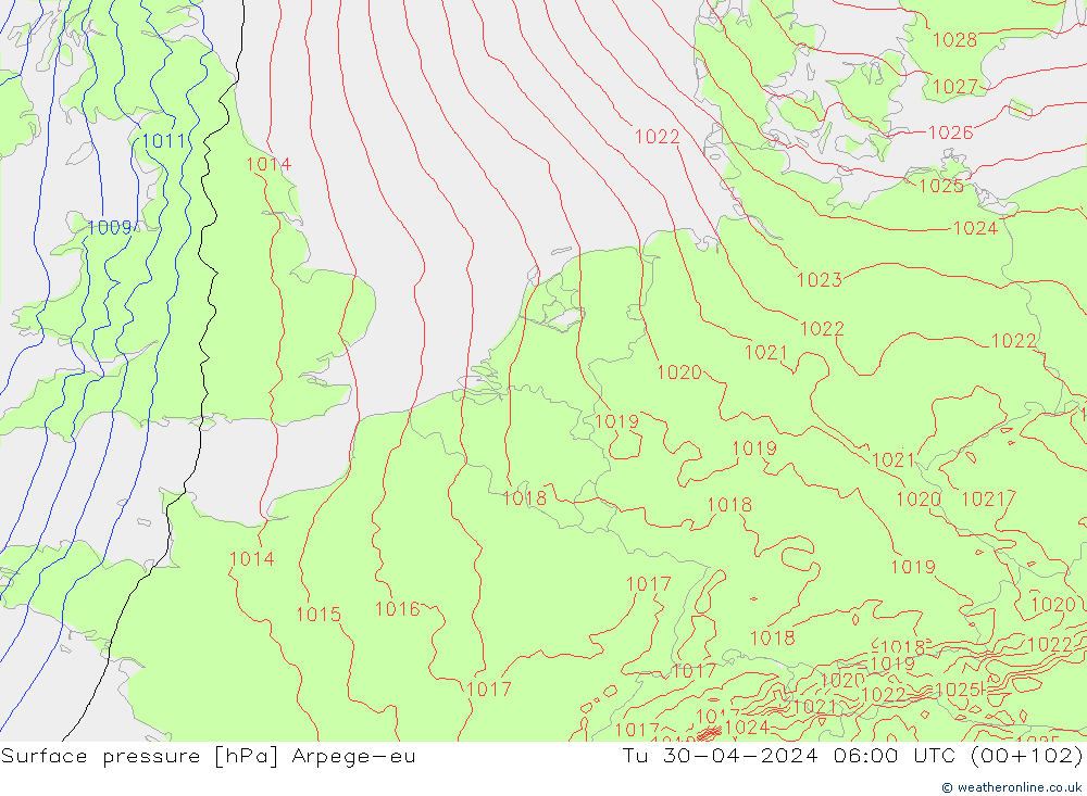 pression de l'air Arpege-eu mar 30.04.2024 06 UTC