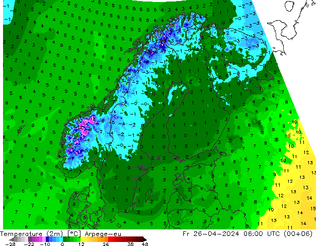 Temperature (2m) Arpege-eu Fr 26.04.2024 06 UTC
