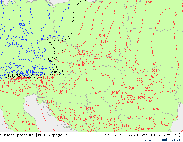 Atmosférický tlak Arpege-eu So 27.04.2024 06 UTC