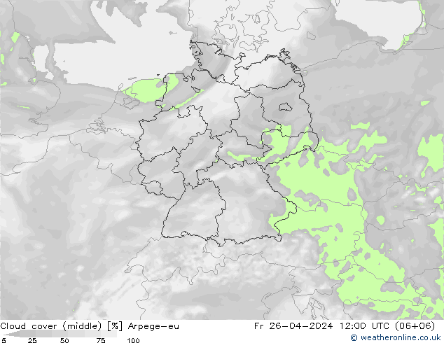 Cloud cover (middle) Arpege-eu Fr 26.04.2024 12 UTC