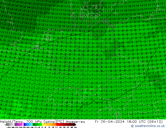 Height/Temp. 700 hPa Arpege-eu Fr 26.04.2024 18 UTC