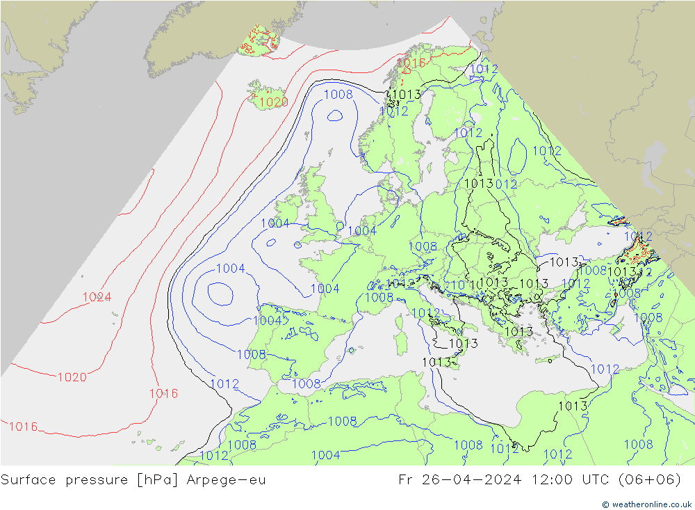 Surface pressure Arpege-eu Fr 26.04.2024 12 UTC