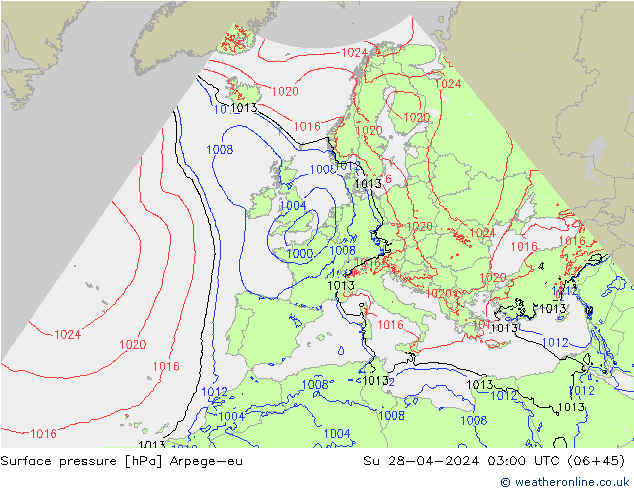Surface pressure Arpege-eu Su 28.04.2024 03 UTC