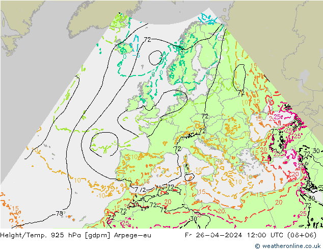 Height/Temp. 925 hPa Arpege-eu Sex 26.04.2024 12 UTC
