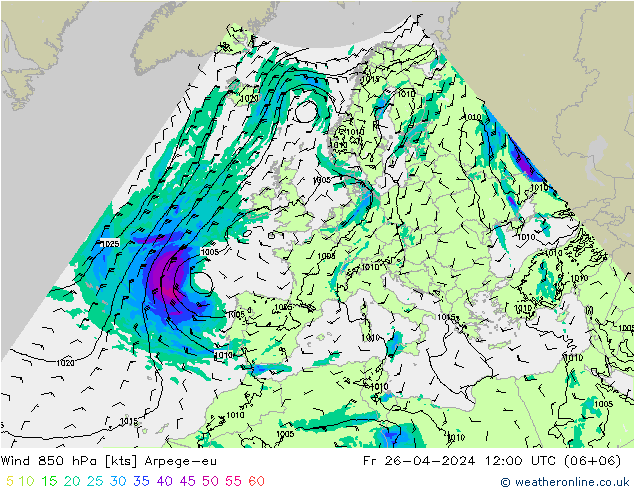 Wind 850 hPa Arpege-eu Fr 26.04.2024 12 UTC