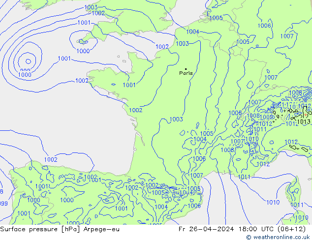 Surface pressure Arpege-eu Fr 26.04.2024 18 UTC