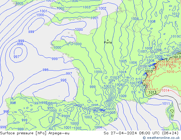 Yer basıncı Arpege-eu Cts 27.04.2024 06 UTC