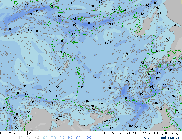 Humidité rel. 925 hPa Arpege-eu ven 26.04.2024 12 UTC
