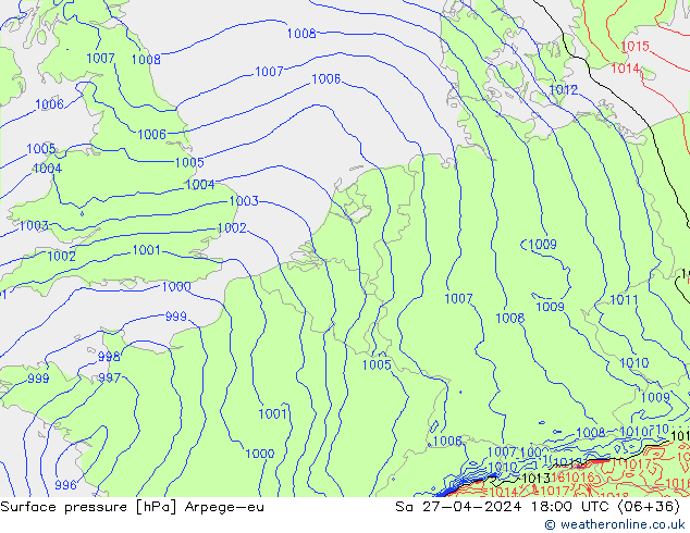 приземное давление Arpege-eu сб 27.04.2024 18 UTC