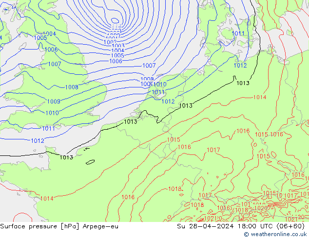 Atmosférický tlak Arpege-eu Ne 28.04.2024 18 UTC