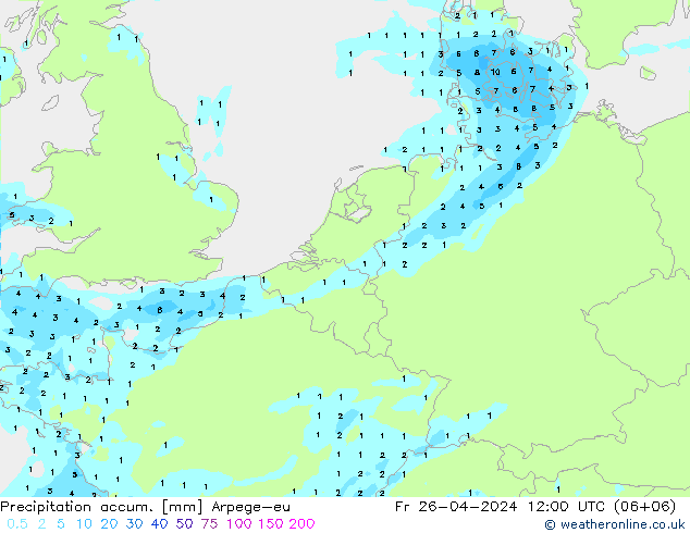 Precipitation accum. Arpege-eu Fr 26.04.2024 12 UTC