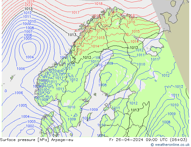 Surface pressure Arpege-eu Fr 26.04.2024 09 UTC
