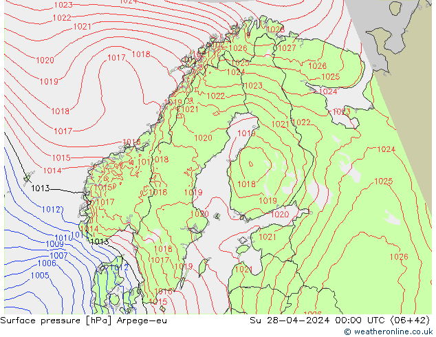 Atmosférický tlak Arpege-eu Ne 28.04.2024 00 UTC