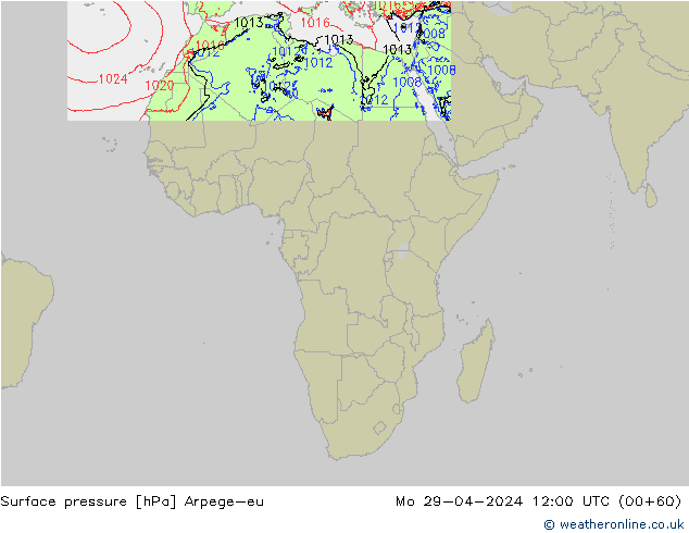 Surface pressure Arpege-eu Mo 29.04.2024 12 UTC