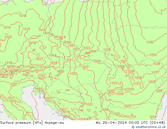 Atmosférický tlak Arpege-eu Po 29.04.2024 00 UTC