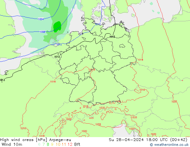 High wind areas Arpege-eu  28.04.2024 18 UTC