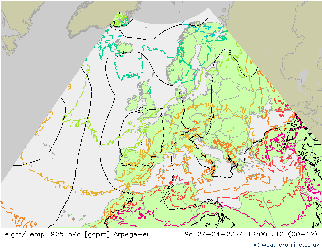 Hoogte/Temp. 925 hPa Arpege-eu za 27.04.2024 12 UTC