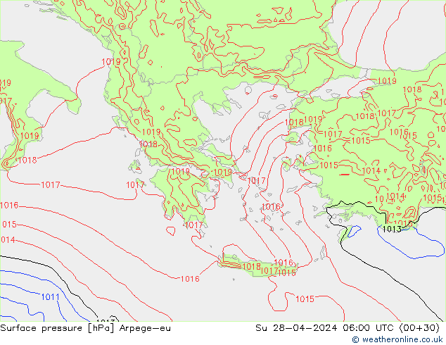 Atmosférický tlak Arpege-eu Ne 28.04.2024 06 UTC