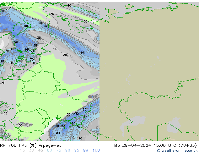 RH 700 hPa Arpege-eu Mo 29.04.2024 15 UTC