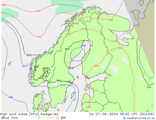 High wind areas Arpege-eu sáb 27.04.2024 06 UTC
