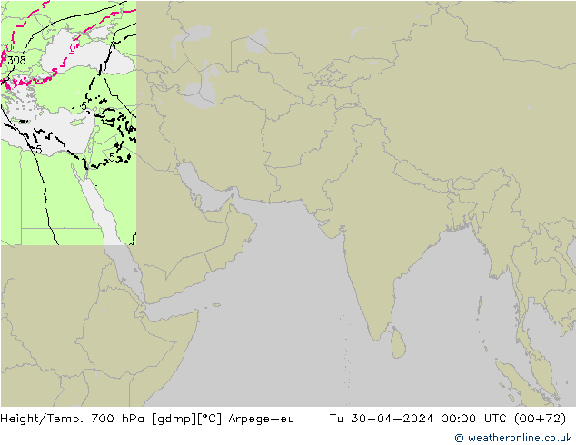 Height/Temp. 700 hPa Arpege-eu  30.04.2024 00 UTC
