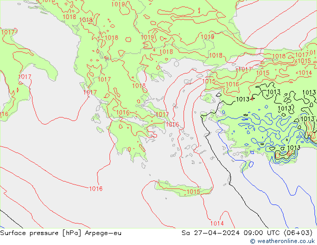 приземное давление Arpege-eu сб 27.04.2024 09 UTC