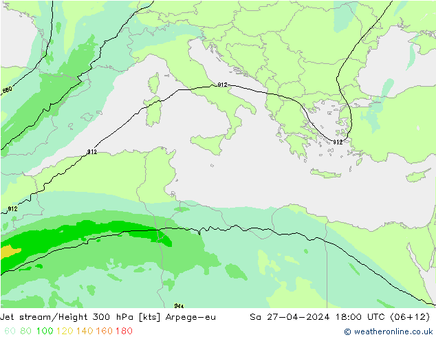 Jet stream Arpege-eu Sáb 27.04.2024 18 UTC