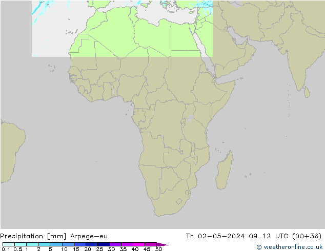 Precipitazione Arpege-eu gio 02.05.2024 12 UTC