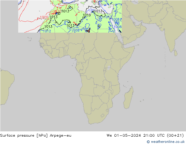 Bodendruck Arpege-eu Mi 01.05.2024 21 UTC