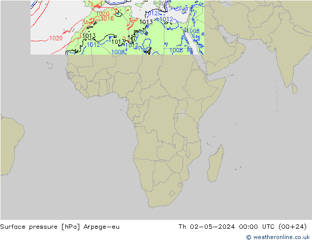 Surface pressure Arpege-eu Th 02.05.2024 00 UTC