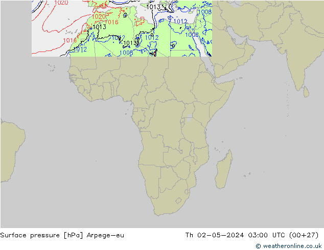 Atmosférický tlak Arpege-eu Čt 02.05.2024 03 UTC