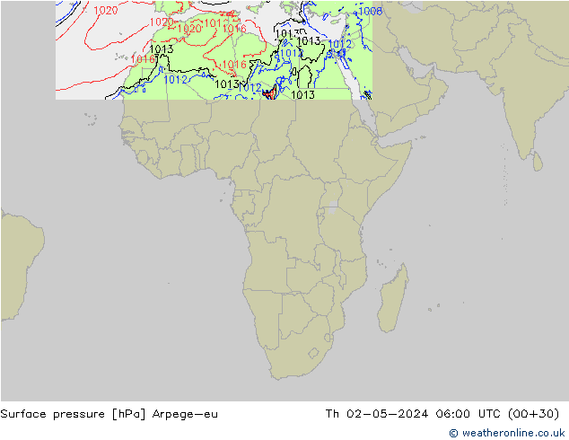 Pressione al suolo Arpege-eu gio 02.05.2024 06 UTC