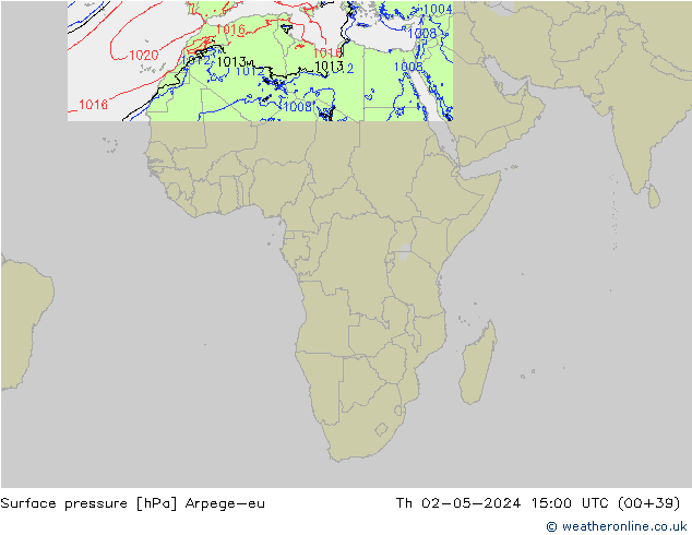 Atmosférický tlak Arpege-eu Čt 02.05.2024 15 UTC