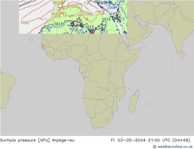 Atmosférický tlak Arpege-eu Pá 03.05.2024 21 UTC