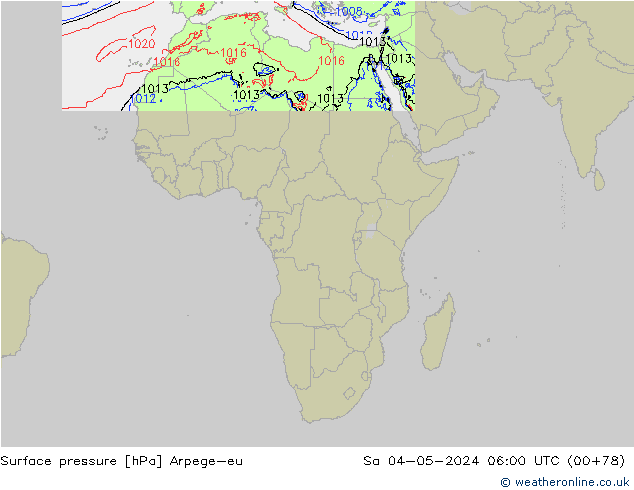 Pressione al suolo Arpege-eu sab 04.05.2024 06 UTC