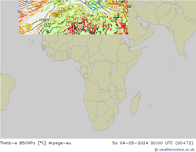 Theta-e 850hPa Arpege-eu Sa 04.05.2024 00 UTC